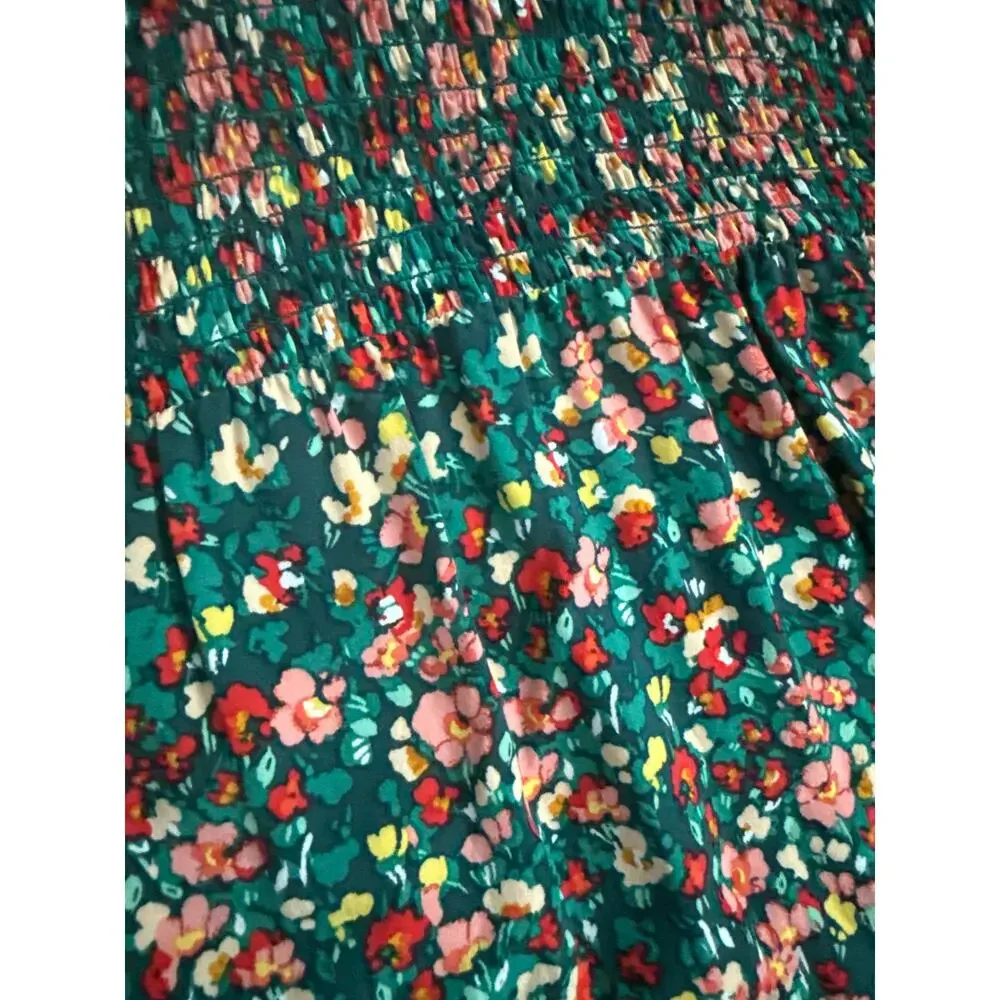 J. Crew Smocked Ruffleneck Top Old Forest‎ Coral Size XS